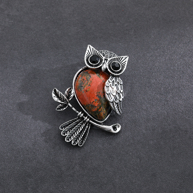 Natural Stone Crystal Pendant Owl Pendant Alloy Accessories Necklace