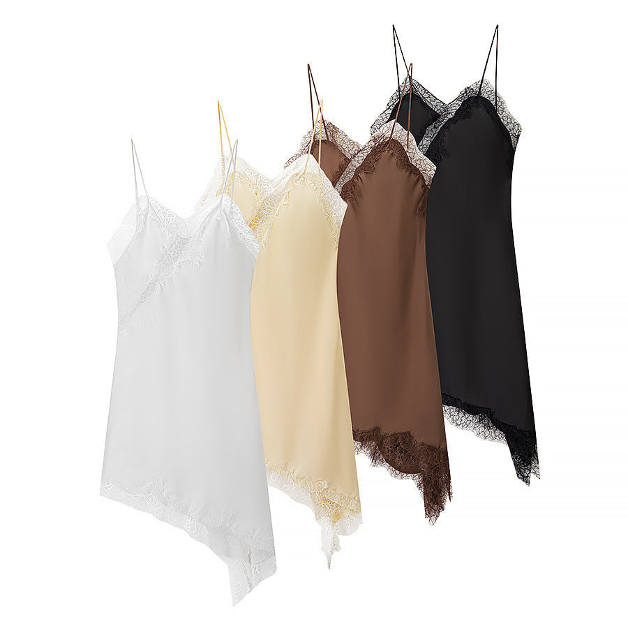 Lace Asymmetric Slip Dress