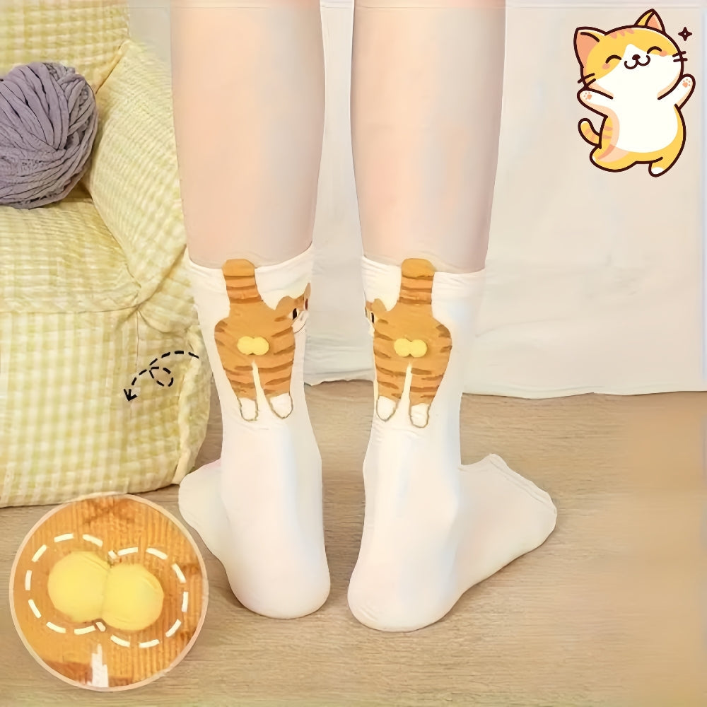 Cute Cat Socks With Balls Summer Breathable Soft Cotton Socks Funny Cotton Sock Middle Tube Girl Women Novelty Sport Socks