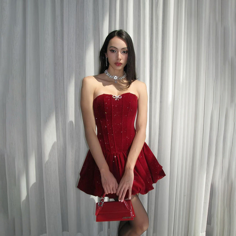 French Sexy Off-neck Strapless Dress Elegant Backless Waist-tight Dress