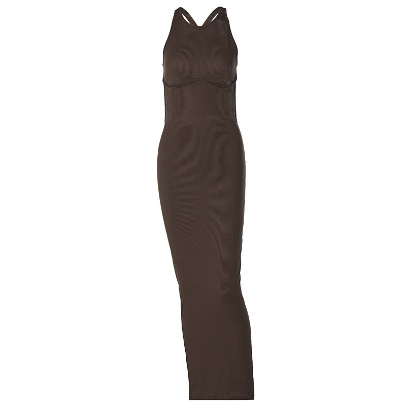 Women's Summer New Sleeveless Backless Long Slim Dress