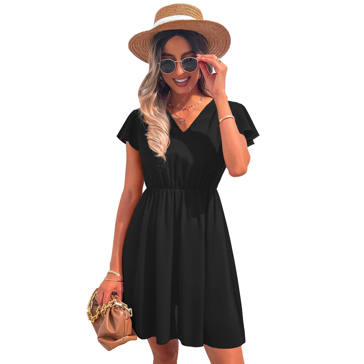 Fashion V Neck Lace Chiffon Backless Dress