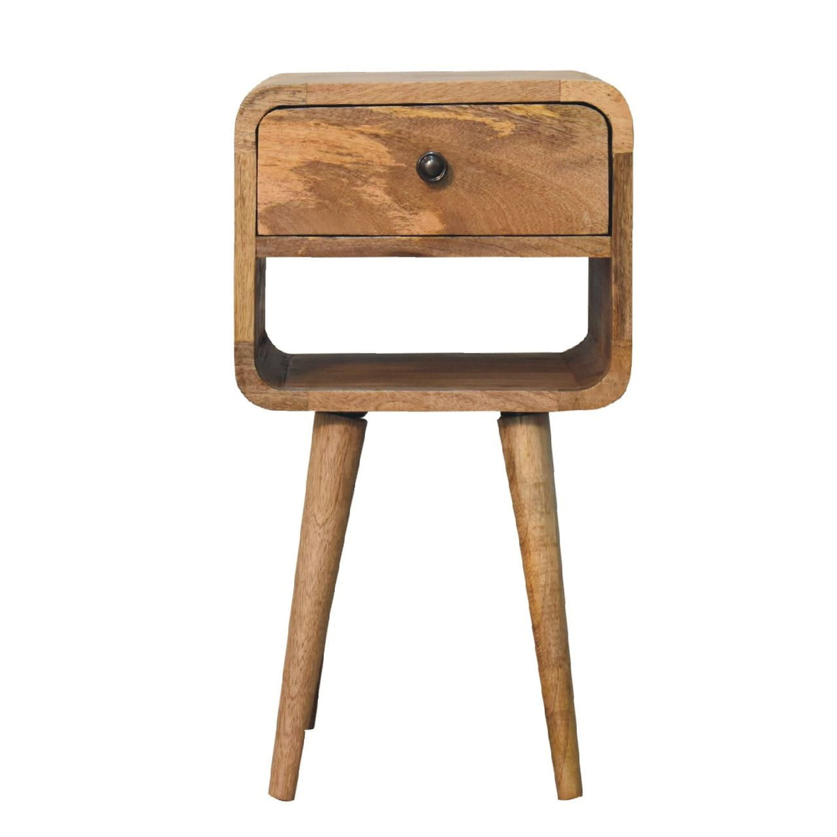 Artisan Mini Oak-ish Curved Bedside Table with Lower Slot