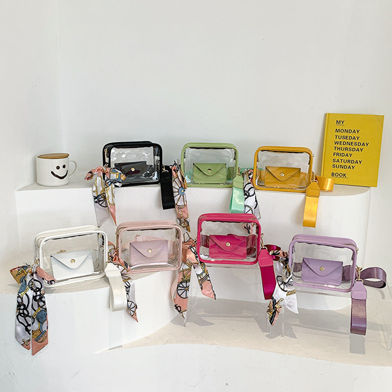 Women's Wide Shoulder Strap PVC Crossbody Transparent Bag