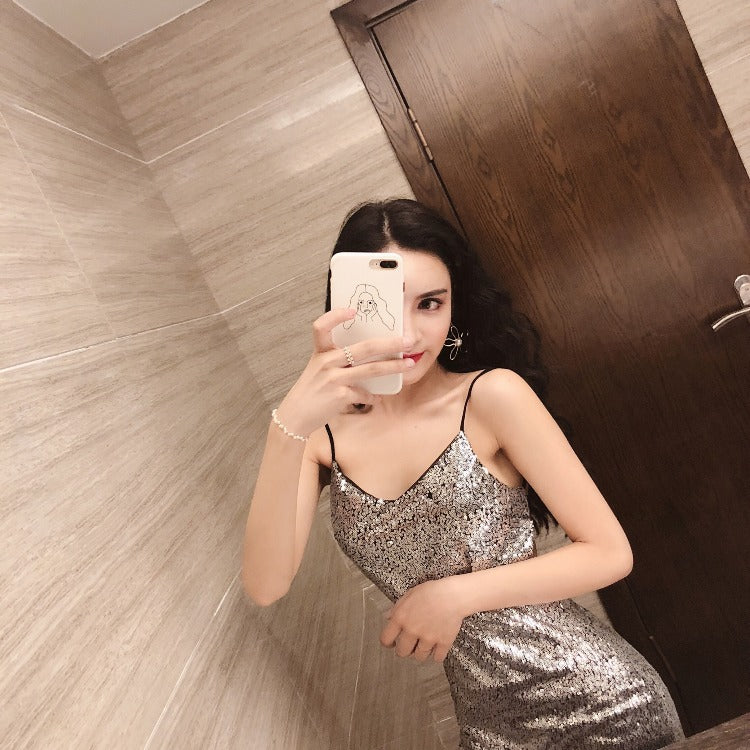 Ashion And Simplicity Black Sequin Backless Mini Dress
