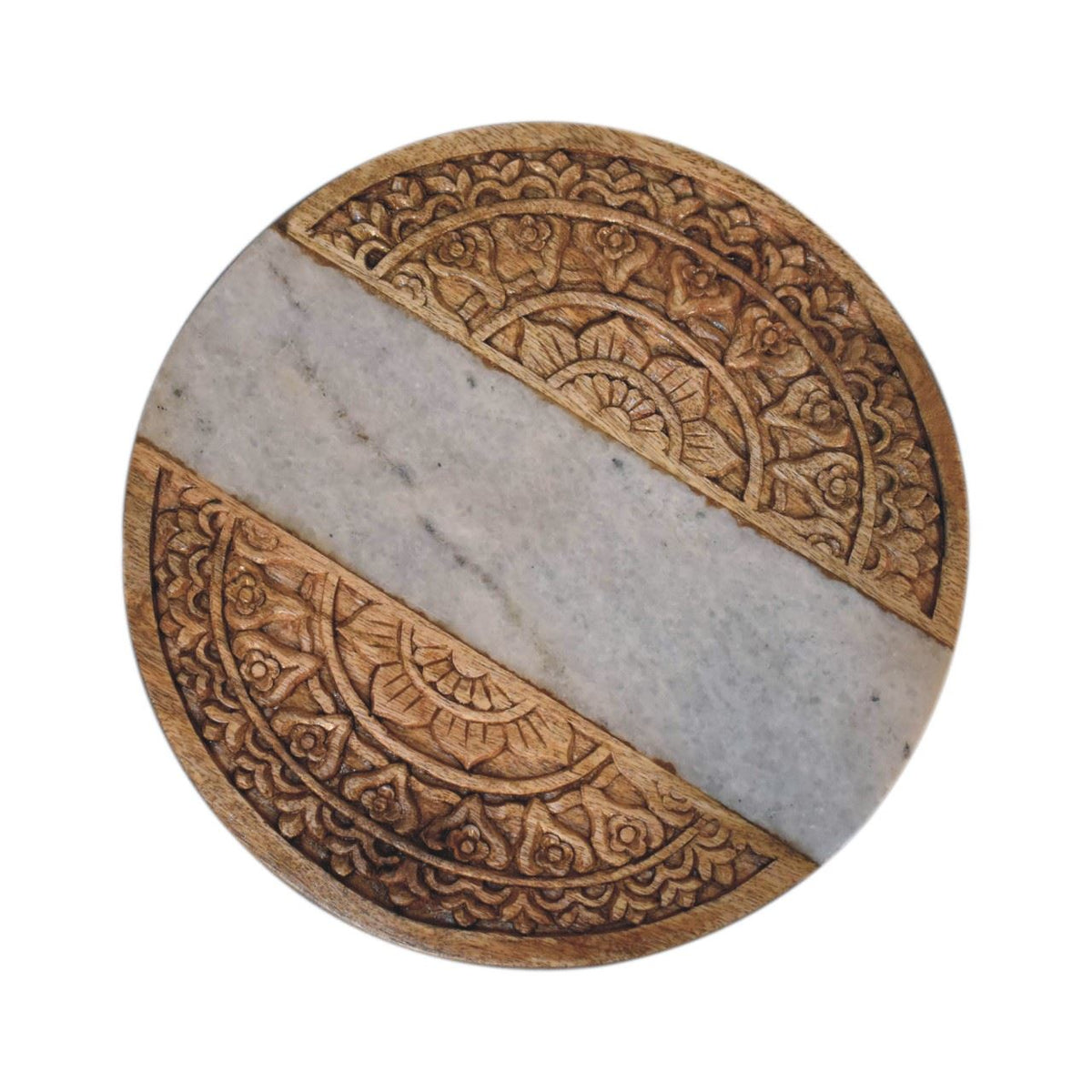 Artisan Round Marble and Carved Wood Chopping Board