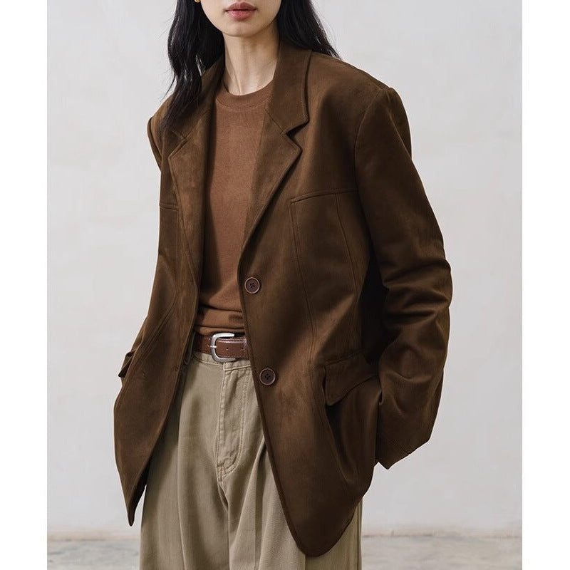 Dark Brown Coffee-colored Suede Blazer