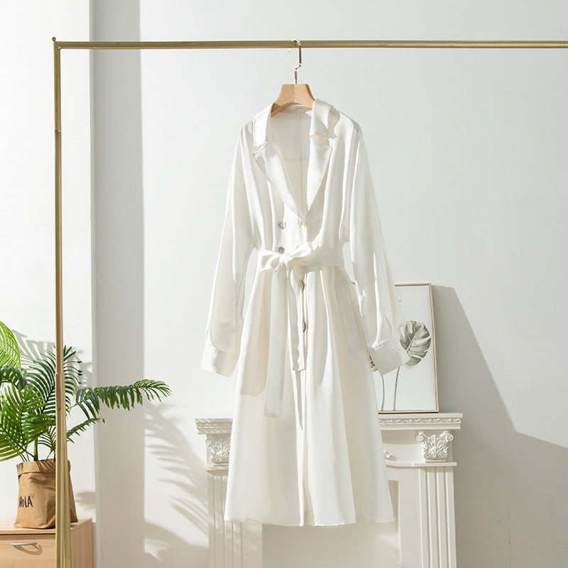Women's Mid-Length Trench Coat | Silk Waist Belt | Elegant Winter Coat
