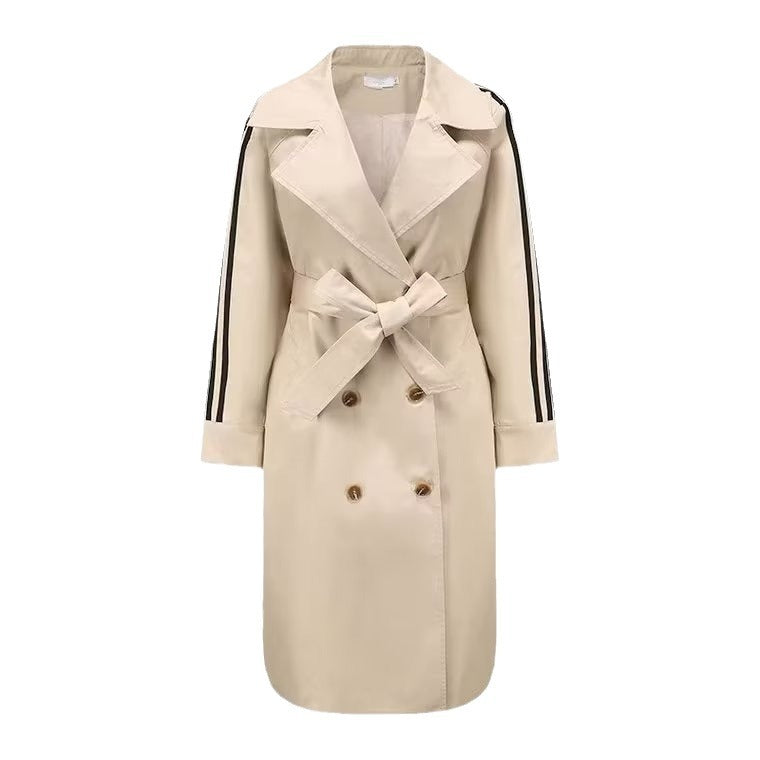 Women's Trench Coat Vintage Stripe Mid-length Coat