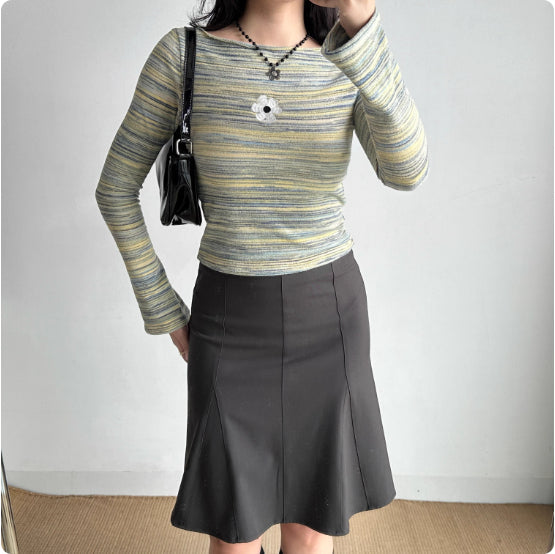 Women's American-style Retro Contrast Striped Shoulder Slim-fit Crop-top
