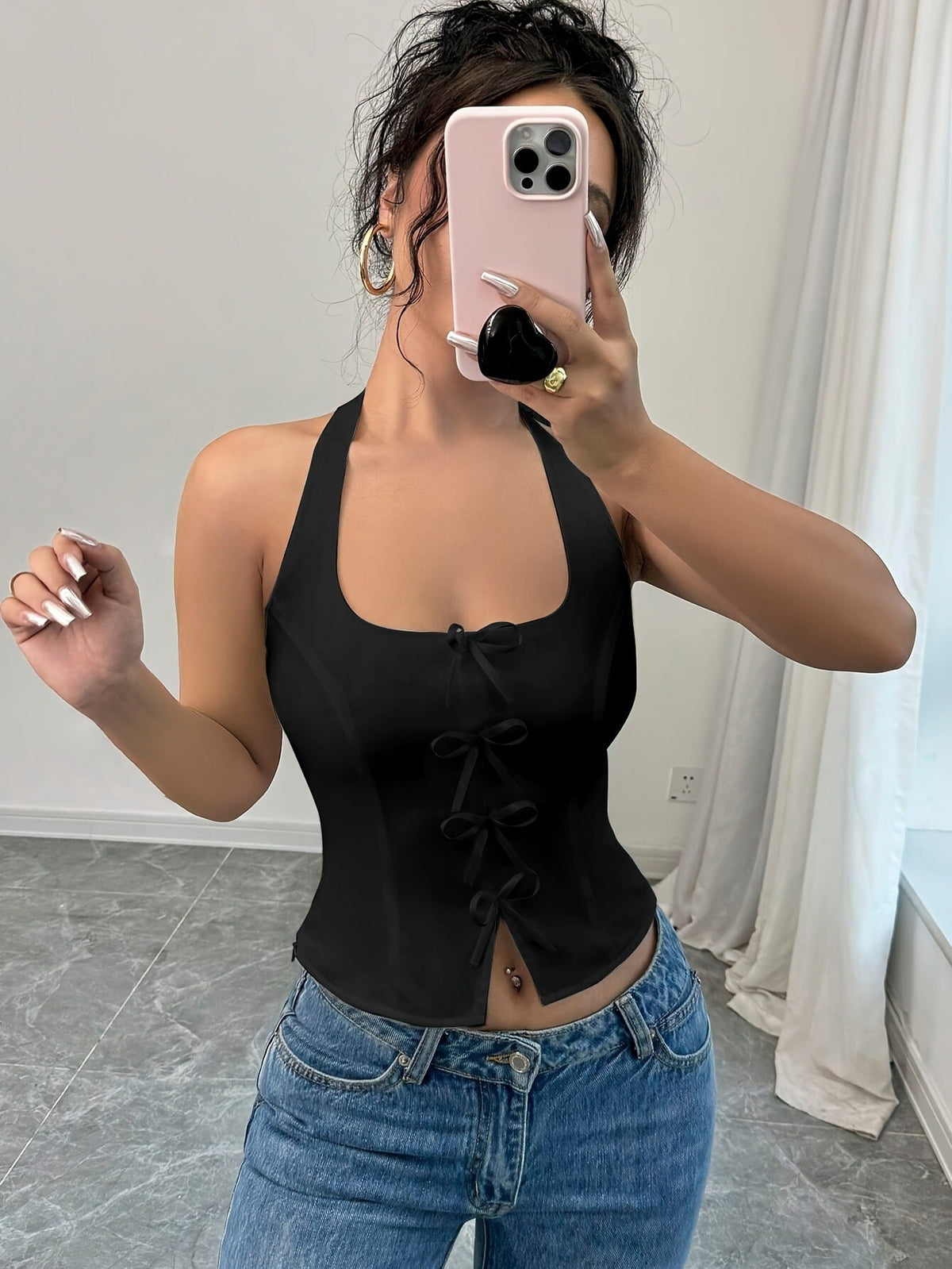 Women's Minimalist Bowknot Decorative Hanging Collar Top