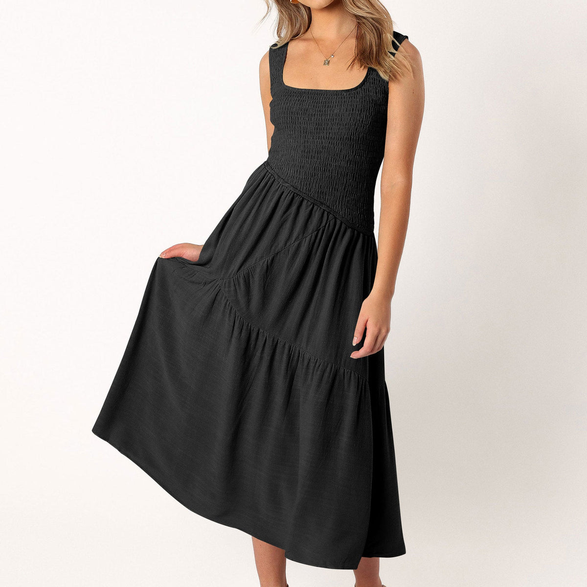 Embroidered Smocked Puff-Sleeve Maxi Dress Ivory
