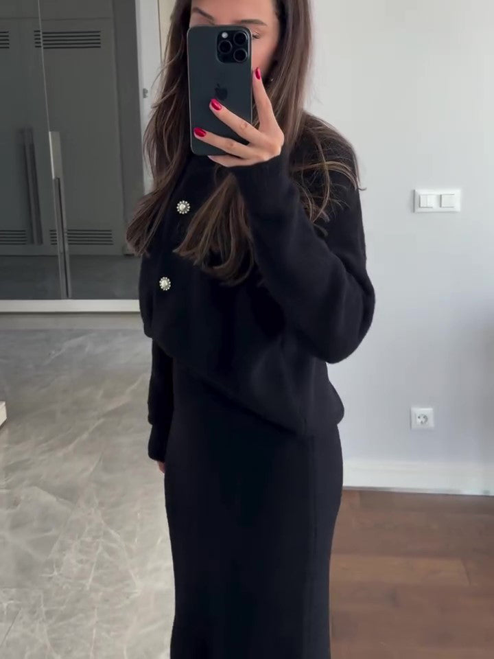Women's 2-Piece Cardigan & Maxi Skirt Set – Elegant Co-ord Outfit