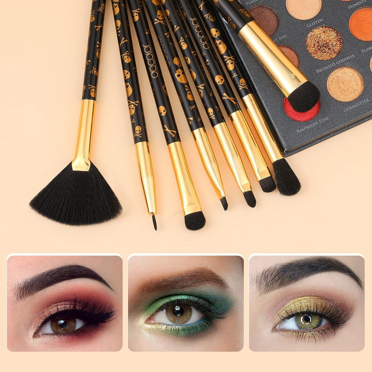 Makeup Brush Set 12Pcs Skull-Print Makeup Brushes Premium Synthetic Powder Foundation Contour Blush Concealer Eye Shadow Blending Liner Makeup Brush Sets