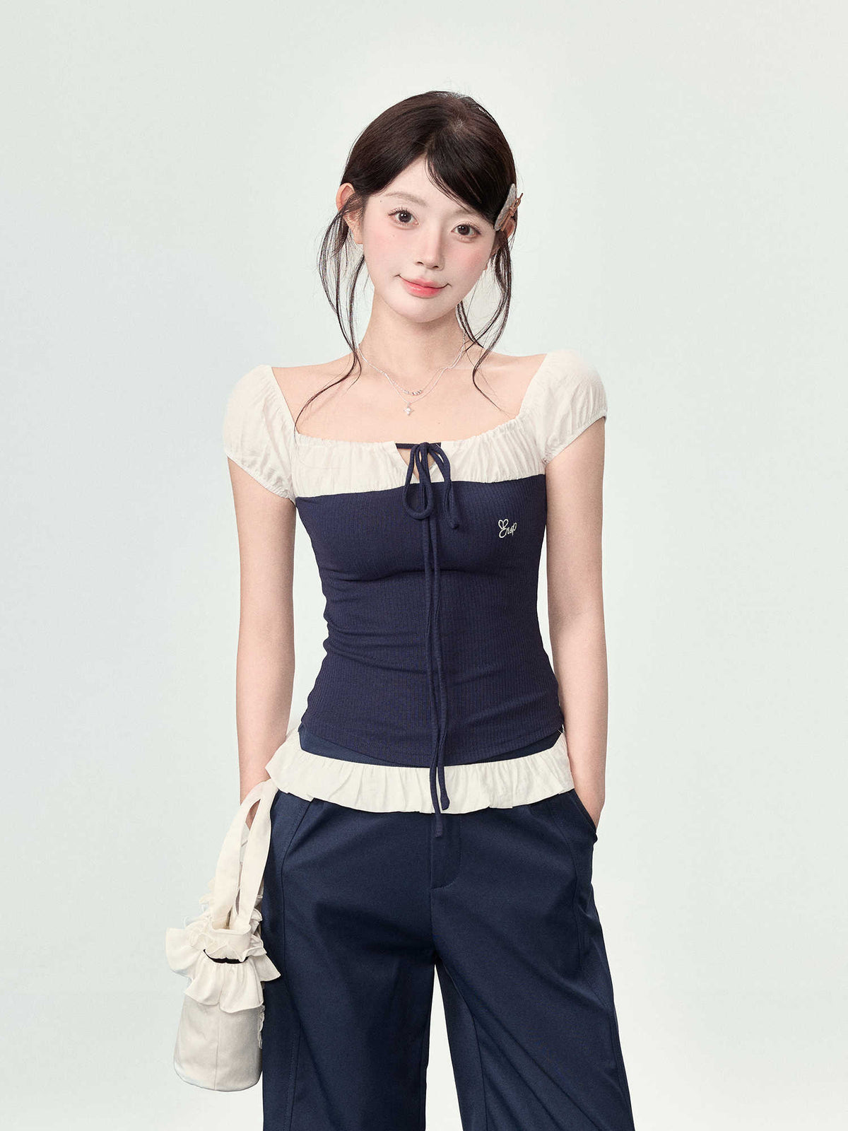 Women's Off-neck Short-sleeved T-shirt Summer Patchwork Top