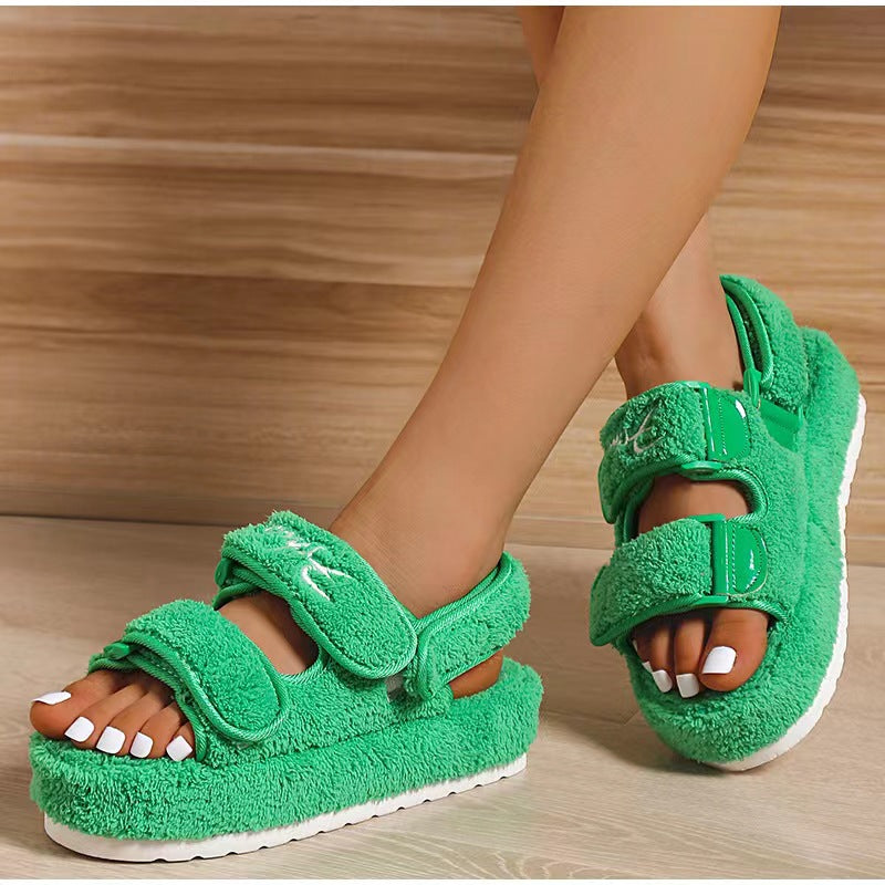 Velcro Fur Sandals Women's Plus Size Small Fragrance Warm Sandals