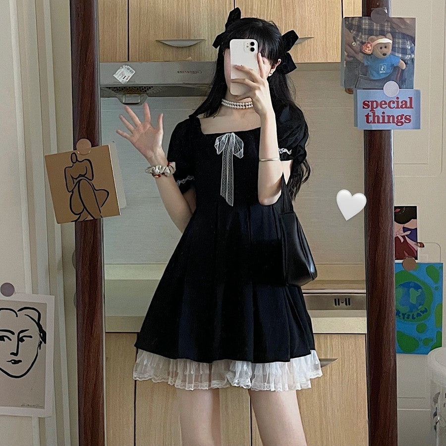 Black Waist Puffy Dress Women's Summer