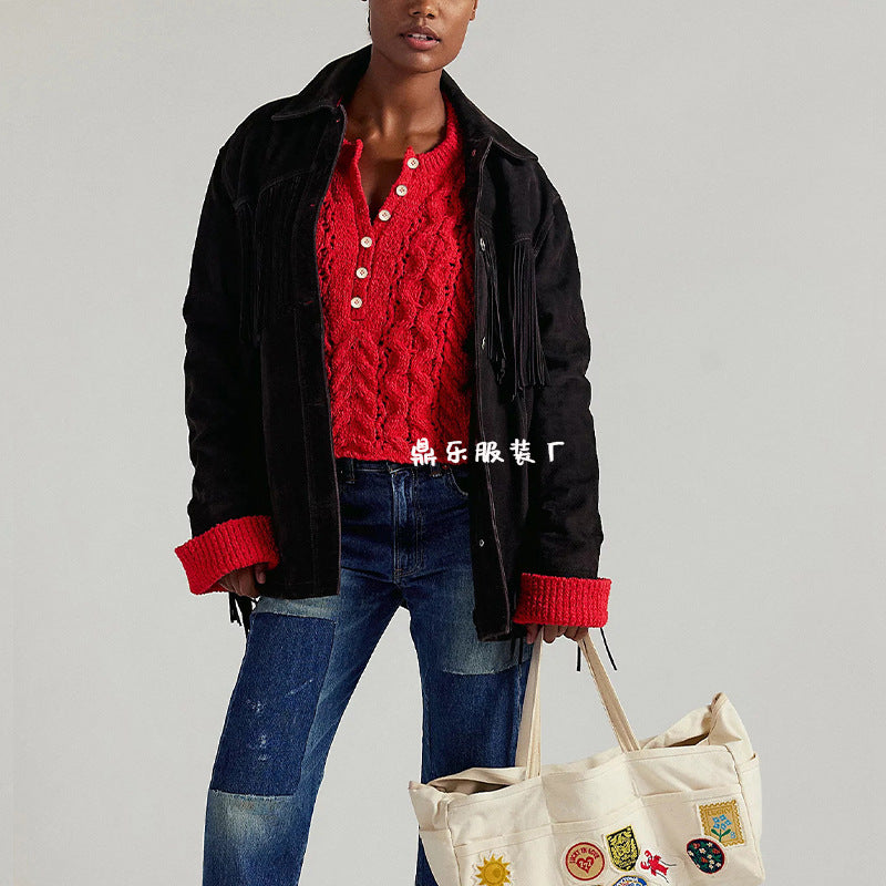 Cable Loose-fitting Solid Color Pullover Sweater