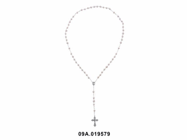 ART. RELIGIOSO - OVAL PEARL AND SILVER ROSARY