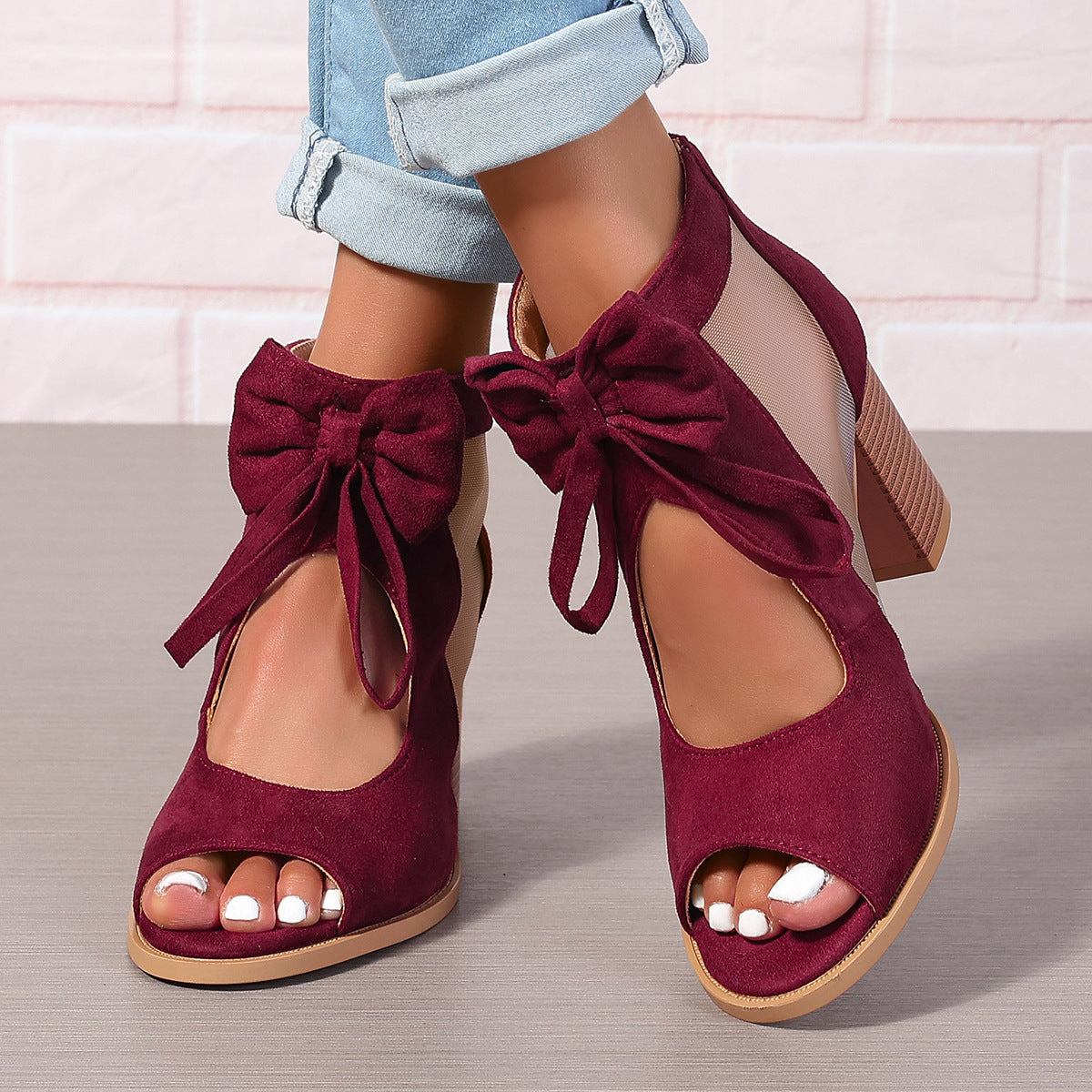 Platform Chunky High Heels Women's Sandals Bow Decoration Open Toe Block Ankle Strap Sandals For Dress Bridal Party Shoes