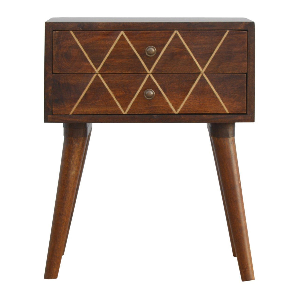 Artisan Geometric Brass Inlay 2 Drawer Bedside Table