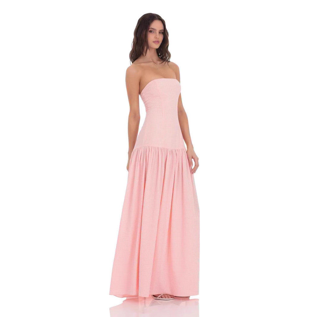 Women's Clothing Summer Boat Neck Elegant Sexy Slim Fit Backless Tube Top Dress