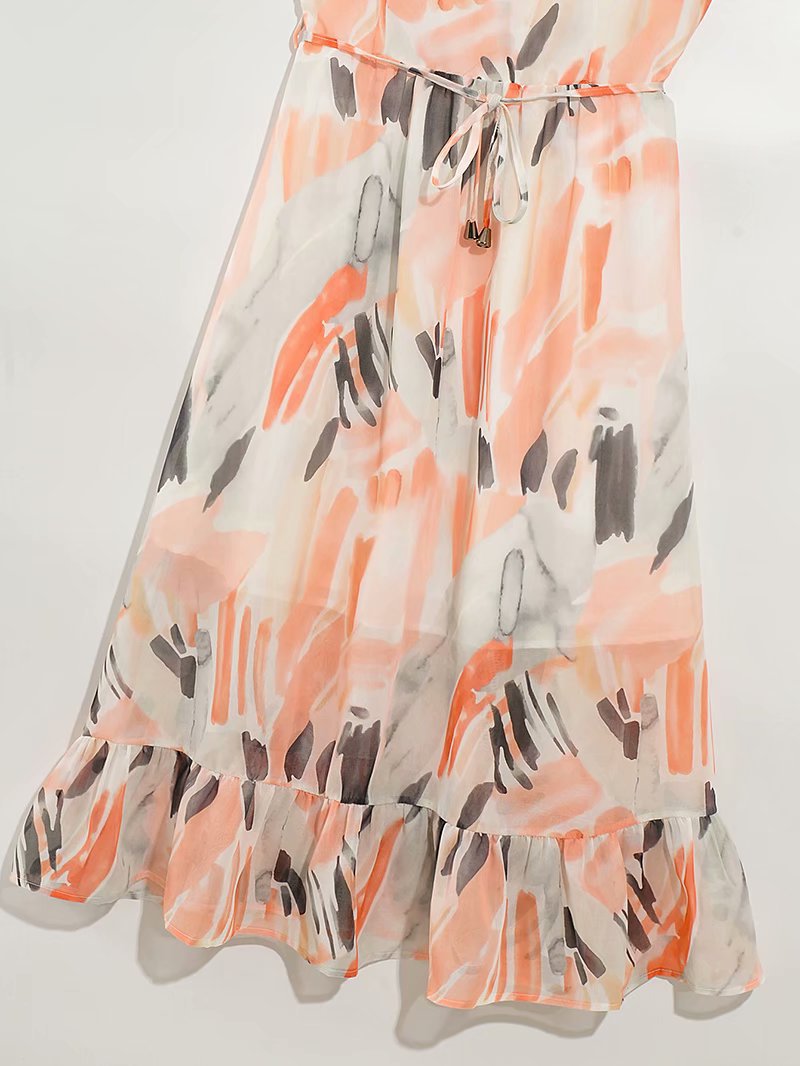 Summer New Fashion V-Neck Suspender Dress Sexy Backless Printing Long Skirt