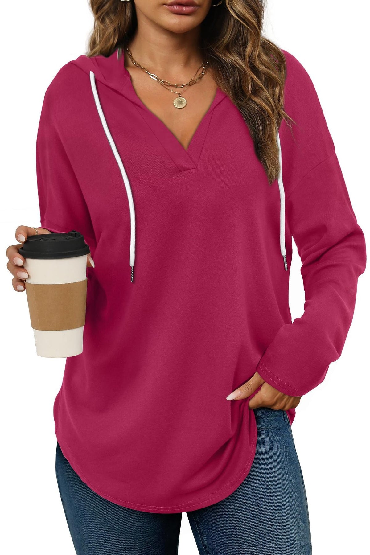 Autumn New Women's V-neck Sweatshirt Hooded Long Sleeve