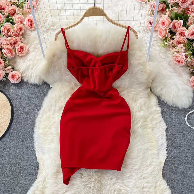 Backless V-neck New Temperament Slim Sleeveless Suspender Dress