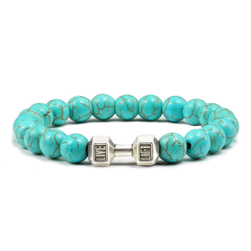 Turquoise Energy Healing Bracelet - Gun Black Barbell Bead Bracelet for Men & Women | Natural Stone Jewelry