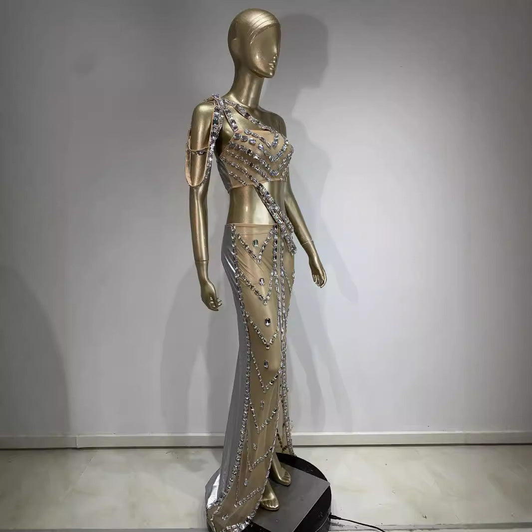 New Sexy Shiny Rhinestone Dress Suit