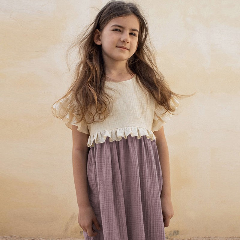 New Summer Girls Patchwork Ruffled Short Sleeve Dress