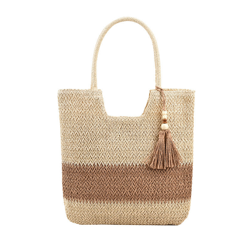 Women's Fashion Simple Tassel Decoration Shoulder Woven Bag