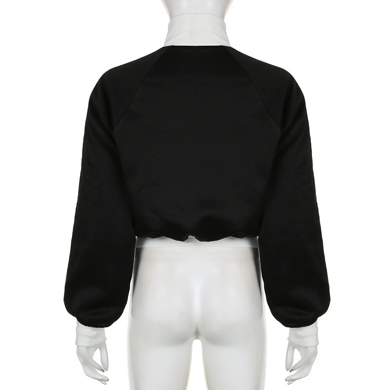 Black And White Color Contrast Patchwork Coat