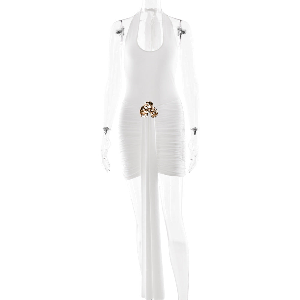 Slim-fit Pleated Backless Dress Women