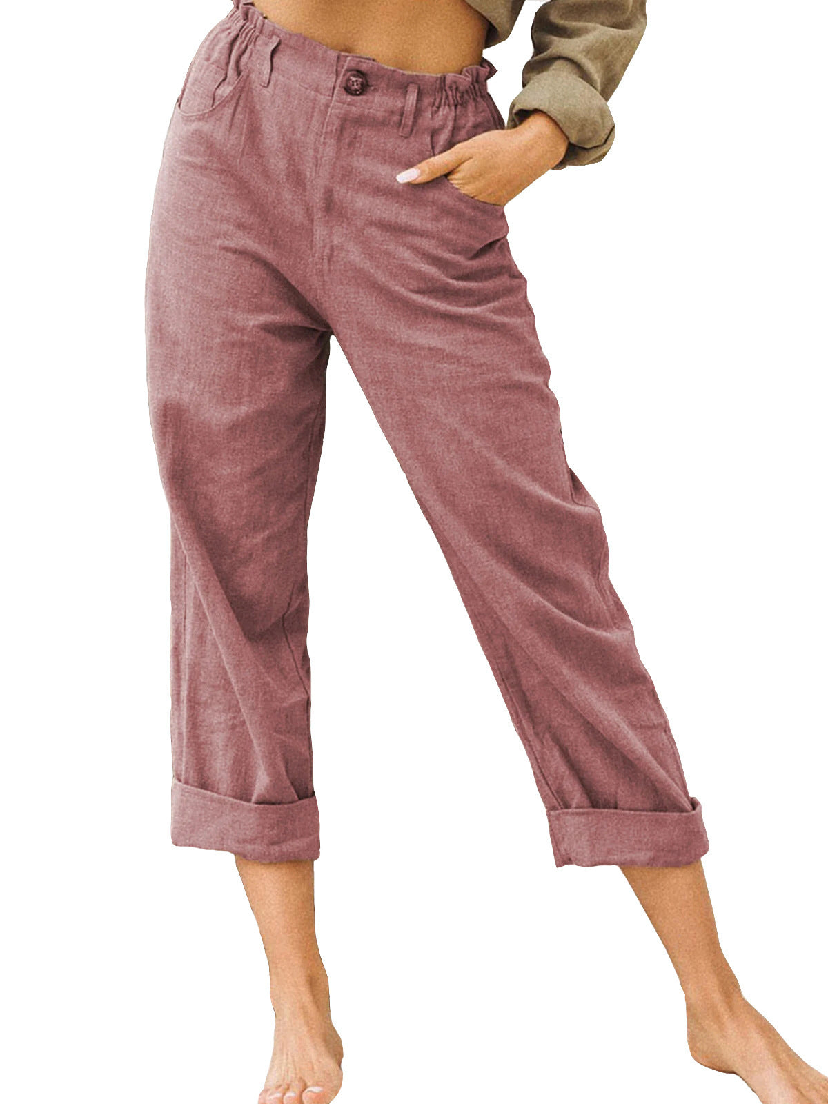 Women's Cotton Linen Patchwork Trousers | High Waist Drawstring | Loose Casual Pants | 11 Colours | S–3XL
