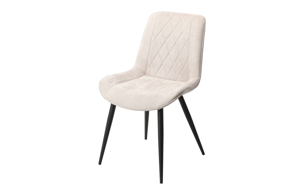 Aspen Diamond Stitch Natural Fabric Dining Chair Black Tapered Legs (Pair)