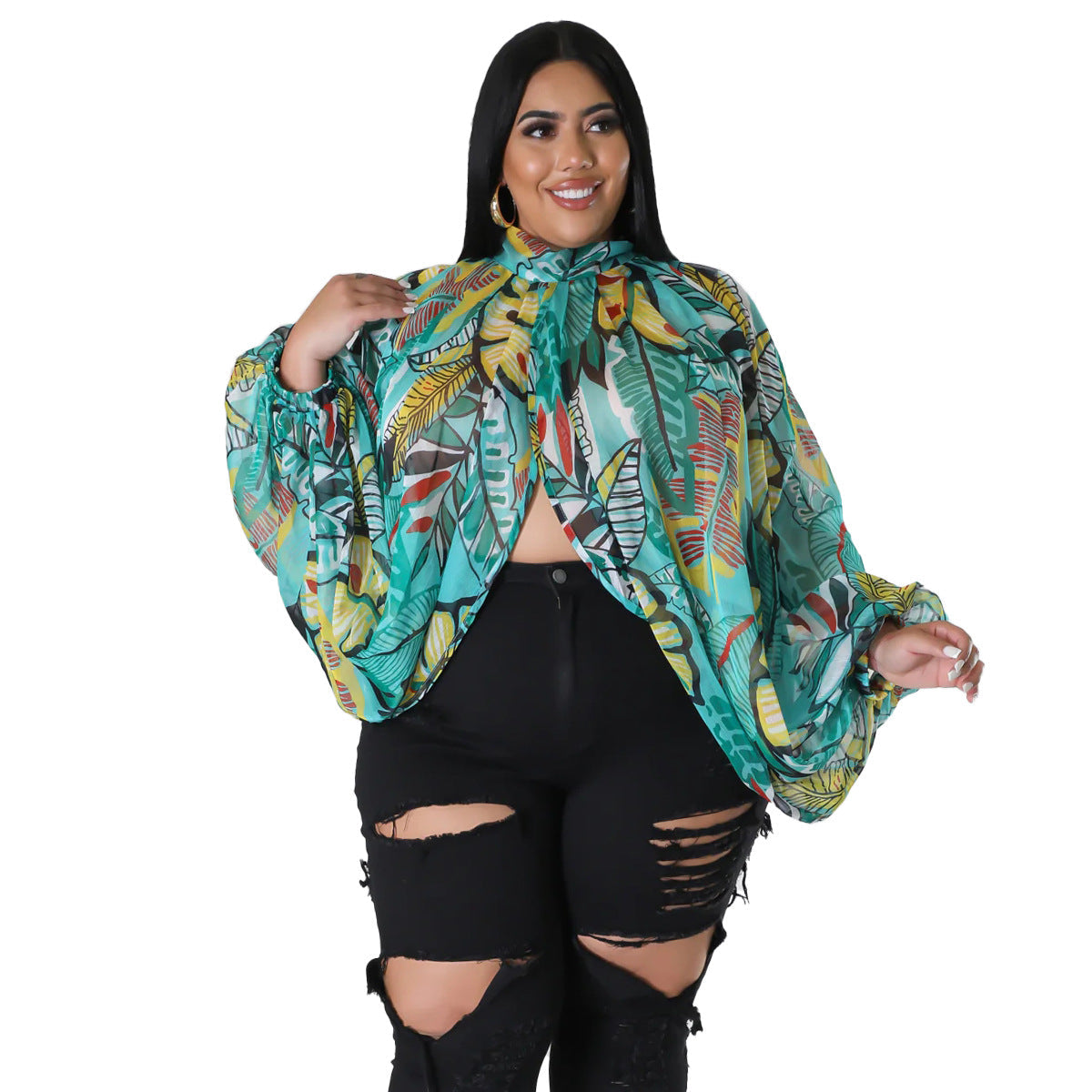 Women's Plus-Size Crew-Neck Chiffon Top With Tie-up Straps