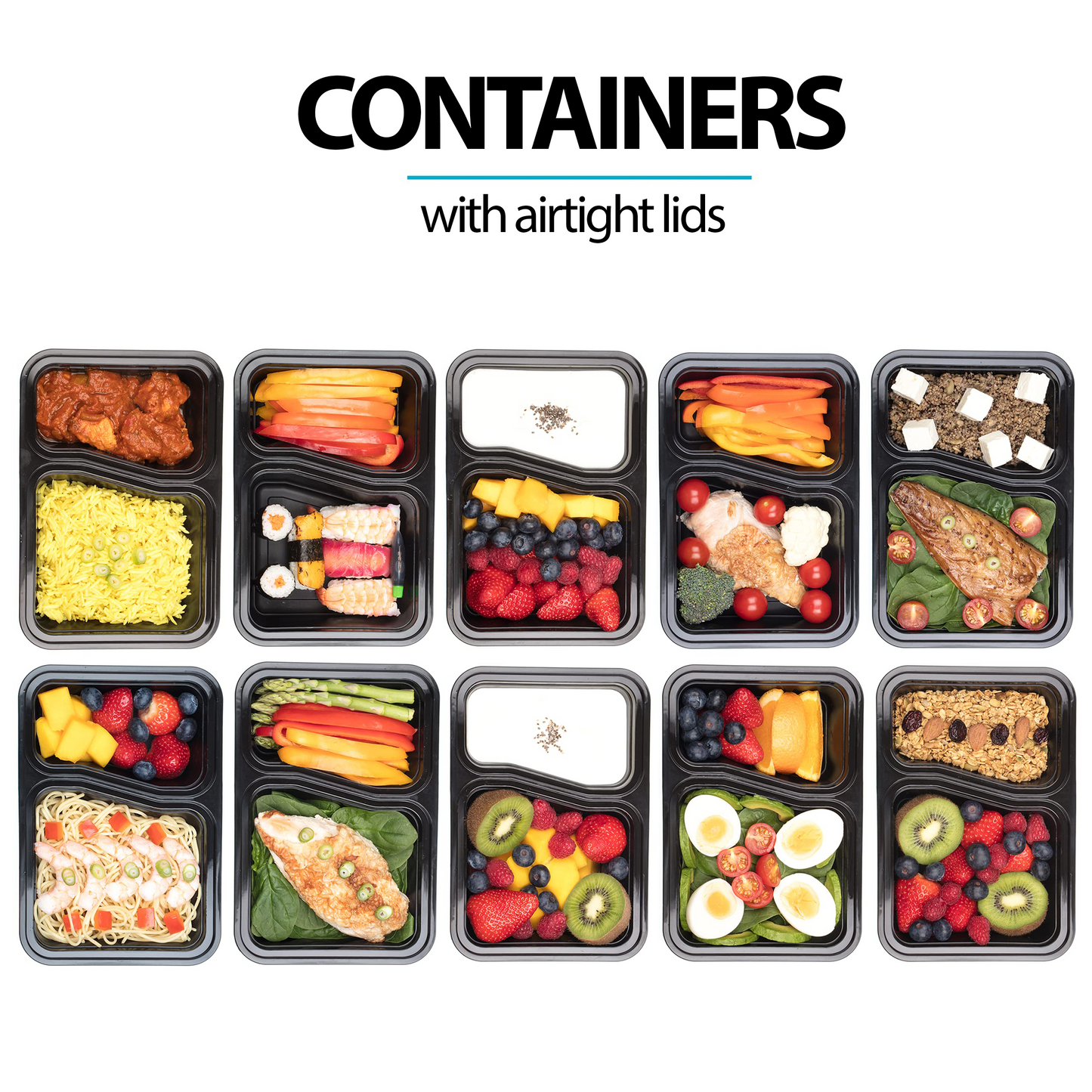 Igluu 2-Compartment Meal Prep Containers with Airtight Lids | 887ml | BPA-Free | Pack of 10