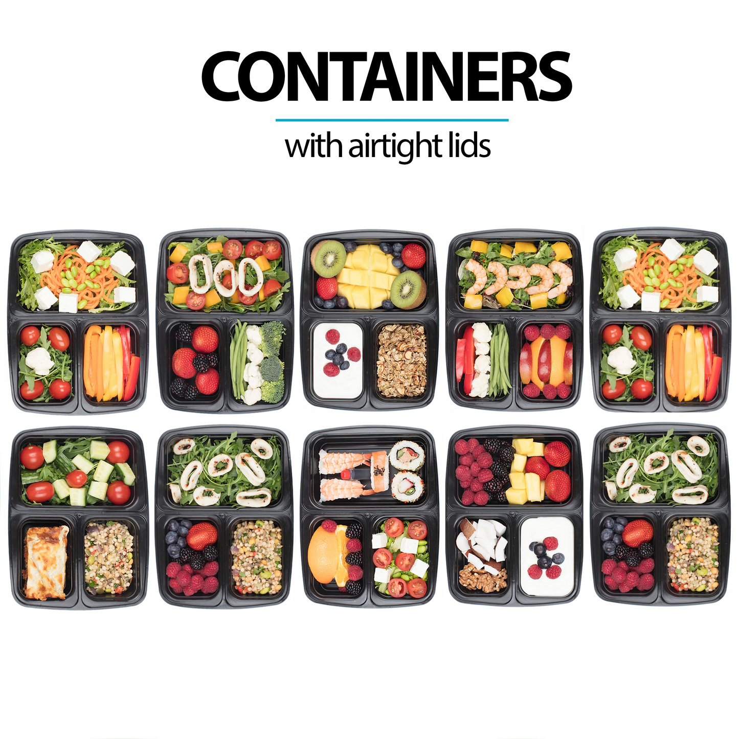 3-Compartment Reusable Meal Prep Containers with Airtight Lids – 946ml | Igluu
