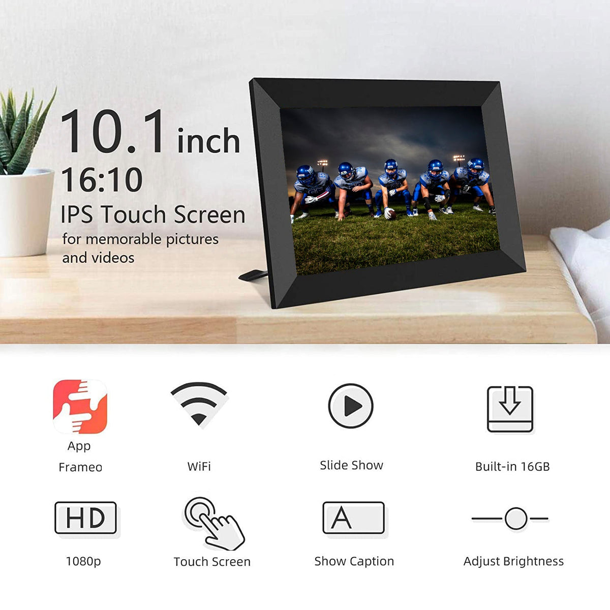 10.1 Inch Black Smart Cloud WIFI Digital Photo Frame Touch Screen 16GB Frameo App