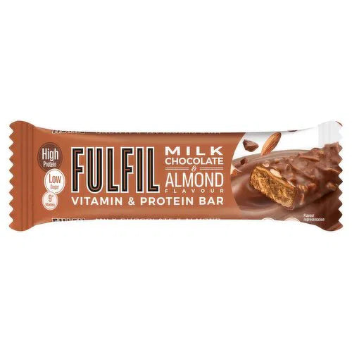 15 x Barrita de proteínas y vitaminas Fulfil con sabor a chocolate con leche y almendras 55g