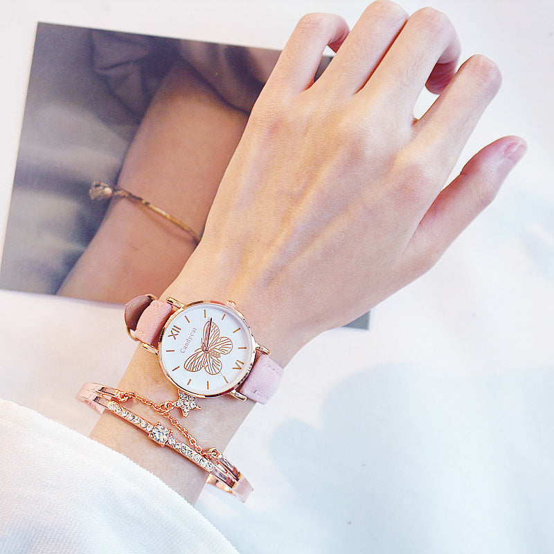 Ladies Fashion Trend Wild Butterfly Dial Belt Quartz Watch