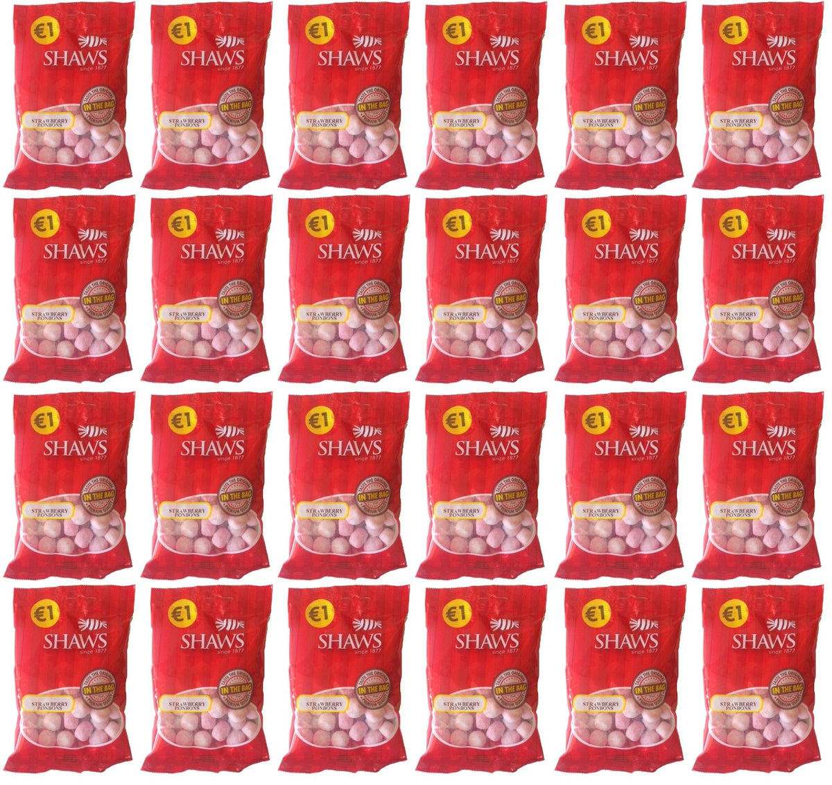 24 x Shaws Strawberry Bonbons 100Gm