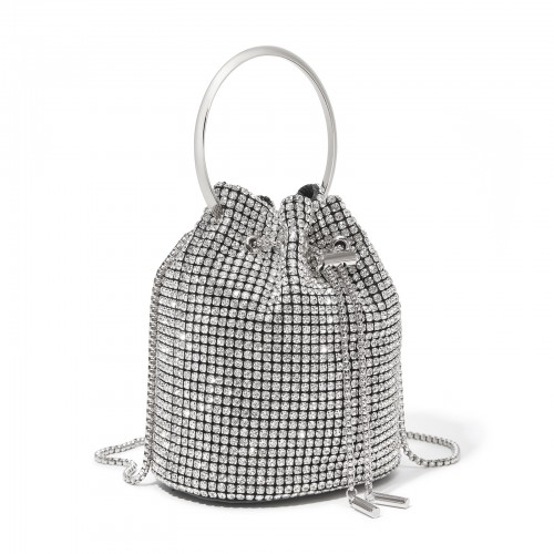 CLS2510 - Women's Rhinestone Evening Bag – Sparkly Handbag with Metal Ring Handle and Chain Crossbody Strap - Silver
