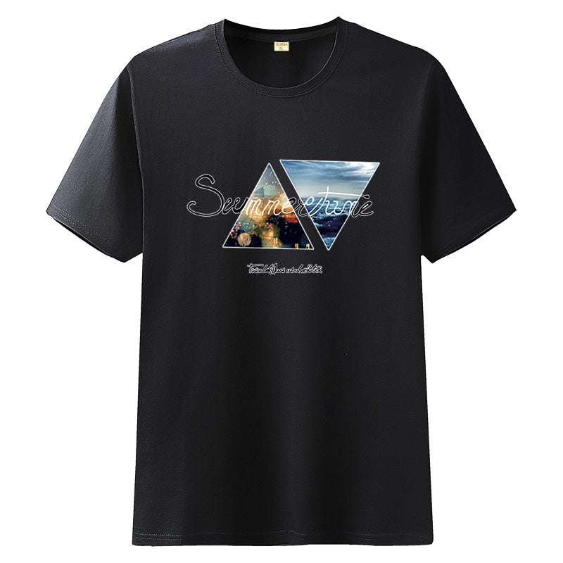 Loose trend half-sleeved white collar round neck T-shirt