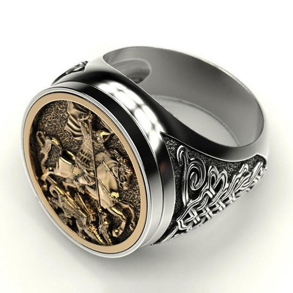 Men's Domineering Knight Silver Plated Finger Ring Day Gift