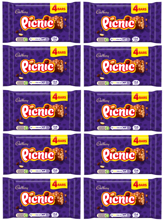 10 x Cadbury Picnic Snacksize 4er-Pack 128g
