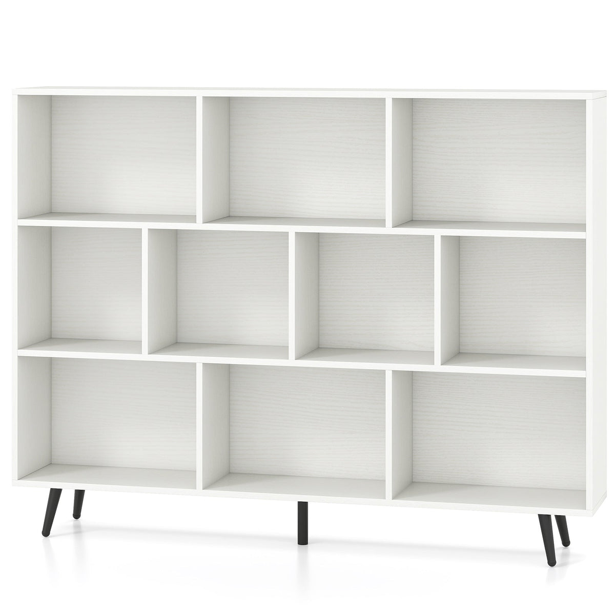 10-Cube Bookcase 140 CM Storage Organizer with 5 Tapered Metal Legs-Natural