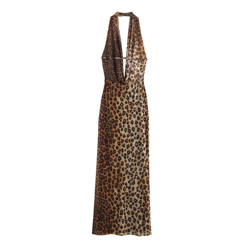 Backless Halter Leopard Print Dress Women